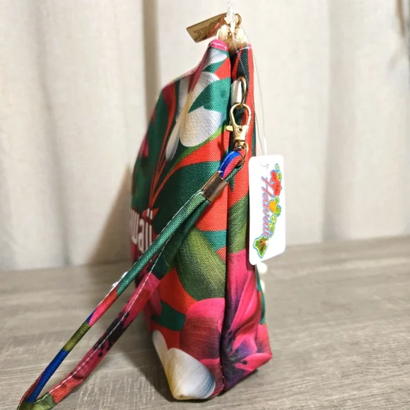 Hawaii Large Wristlet Pouch Hibiscus Tropical Clutch Beach Bag Cosmetic - Picture 2 of 5